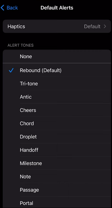 tons de alerta de configurações do iphone