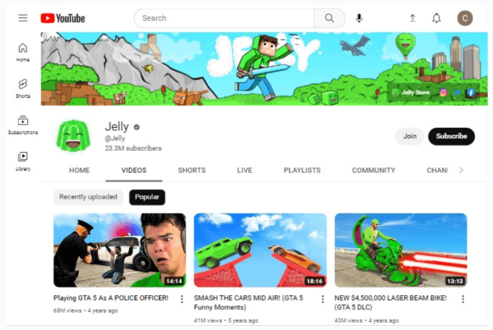 Canal de gelatina no YouTube