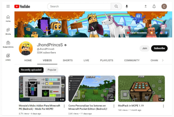 Canal JhondPrincsS no YouTube
