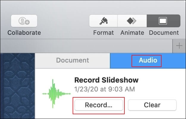 keynote record audio