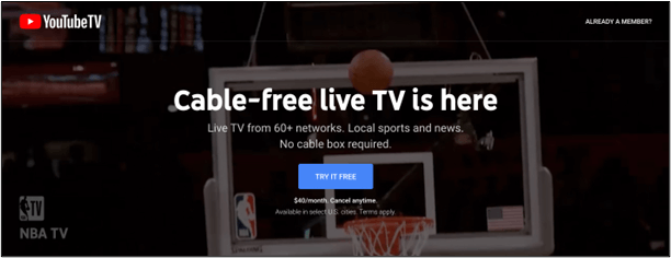 Faça login no YouTube TV