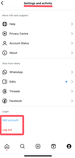 登出或切換 Instagram 帳戶