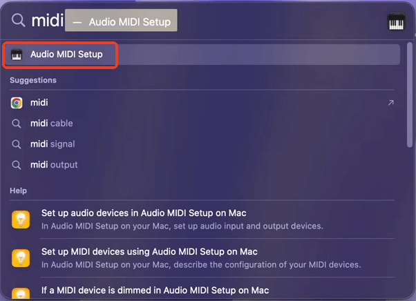 Configuração de áudio MIDI no Mac