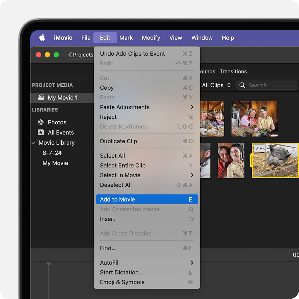 macos imovie edit add to movie