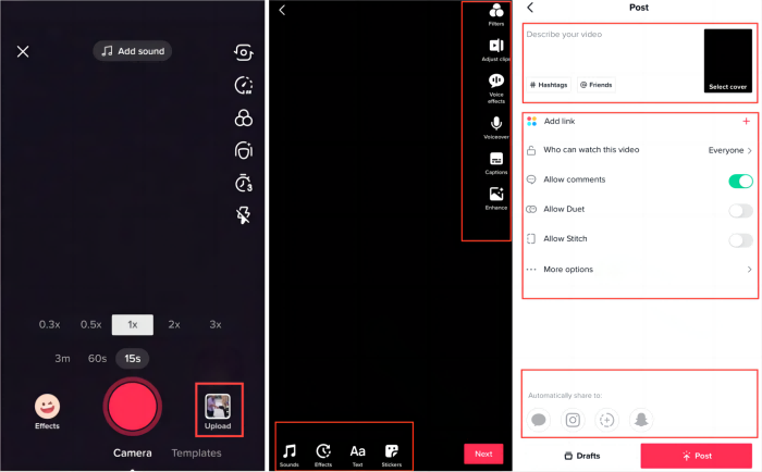make a tiktok video with multiple clips