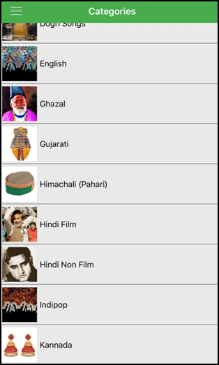 tela de categorias no meragana