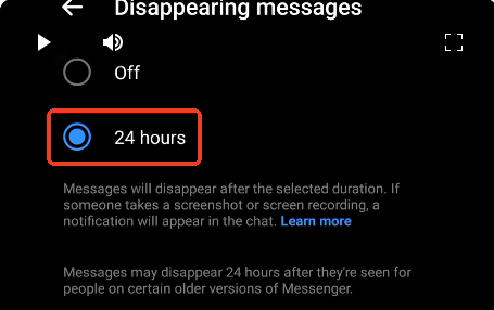 messenger disappearing messages 24 hour