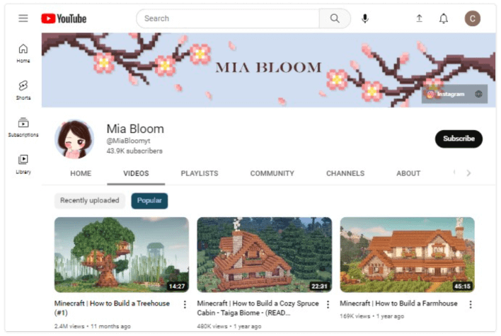 Canal de Mia Bloom no YouTube
