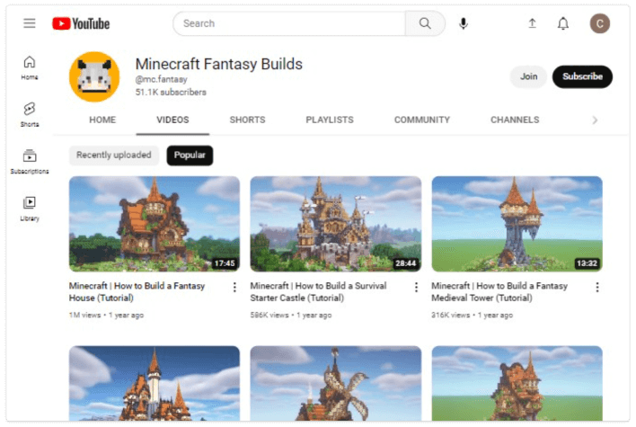 Minecraft Fantasy constrói canal no YouTube