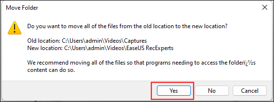 move folder click yes