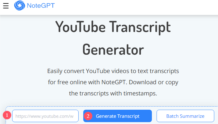 gerador de texto do YouTube notegpt