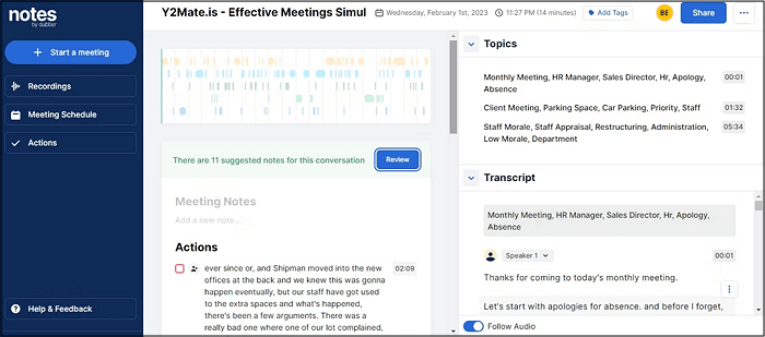 Notas do Dubber Meeting Minutes Generator