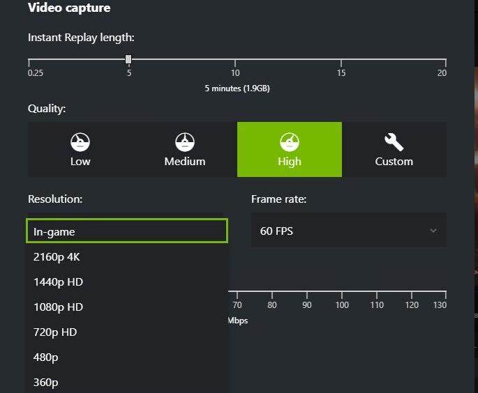 NVIDIA-Videoaufnahmeeinstellungen