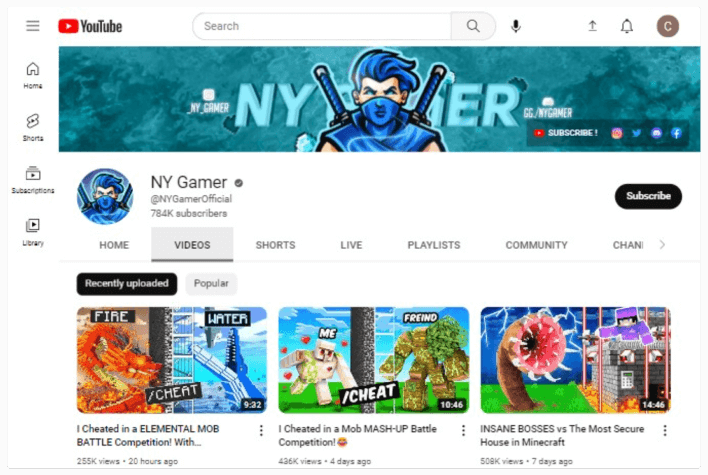 Canal NY Gamer no YouTube