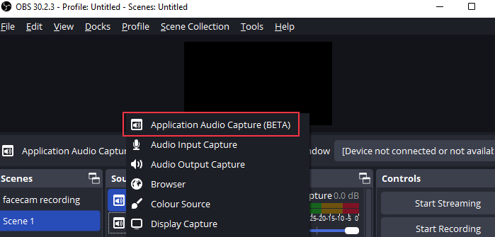 obs application audio capture