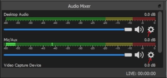 Mixer de áudio de estúdio OBS