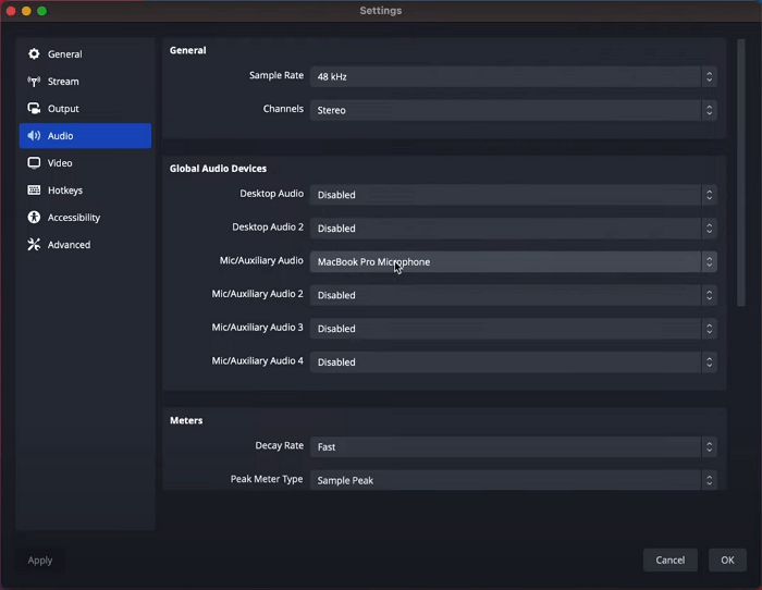 obs audio settings