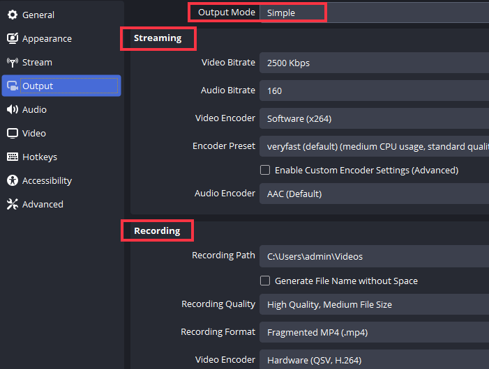 salida obs ajuste simple