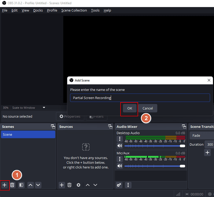 obs partial screen recording scene