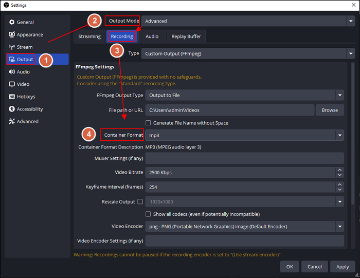 obs record mp3 audio