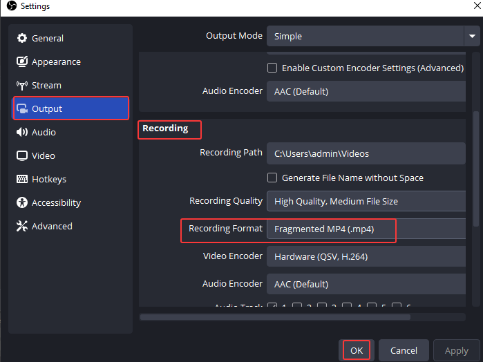 obs recording format