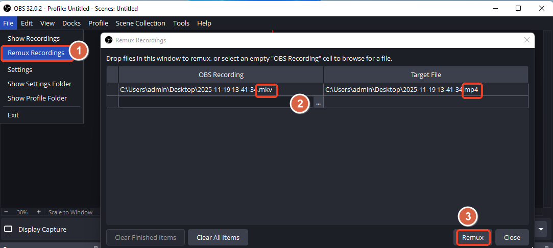 obs remux mkv mp4