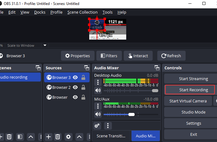 obs start recording audio from browser
