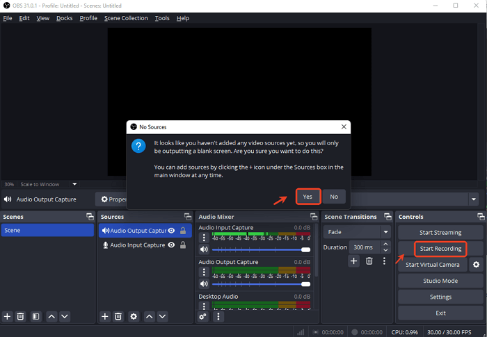 obs start recording win10