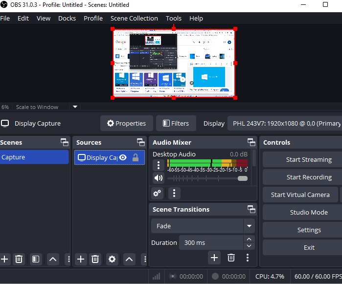obs studio recording interface