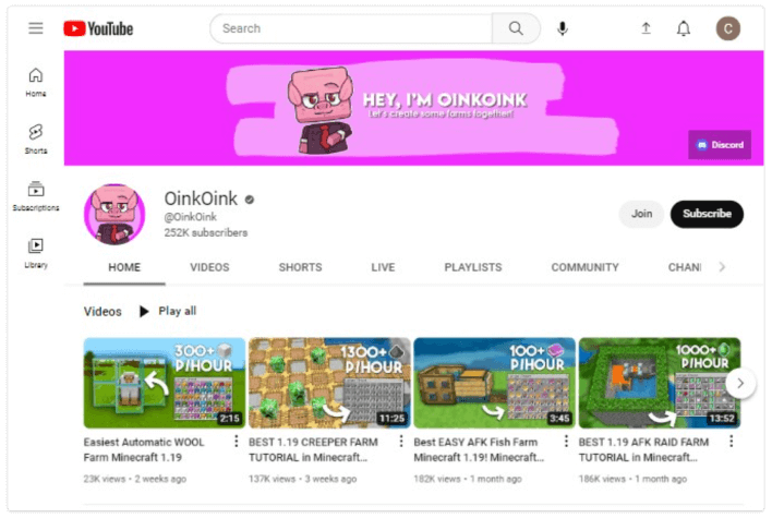 Canal OinkOink no YouTube