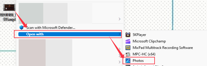 open video with photos app