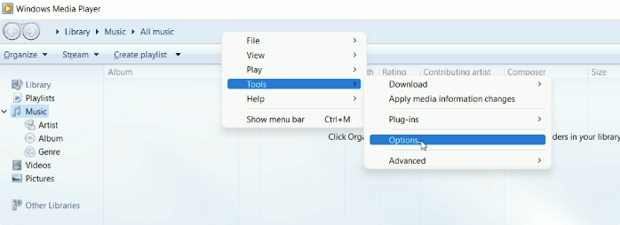 option feature in wmp