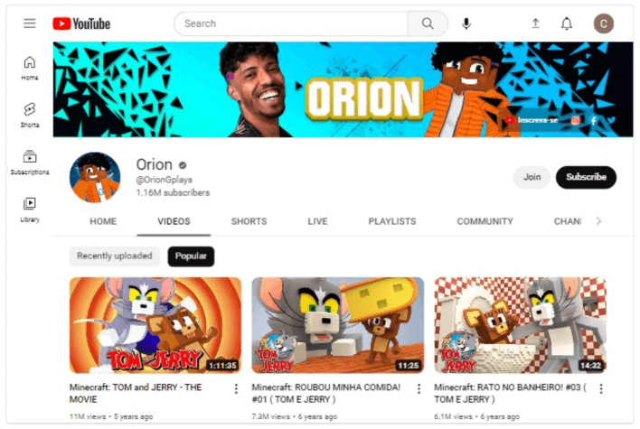 Canal Órion no YouTube