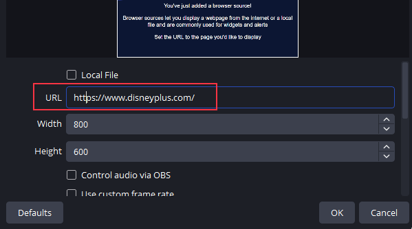 paste disney movie link to obs