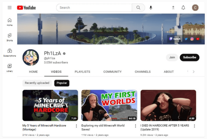Canal Ph1LzA no YouTube