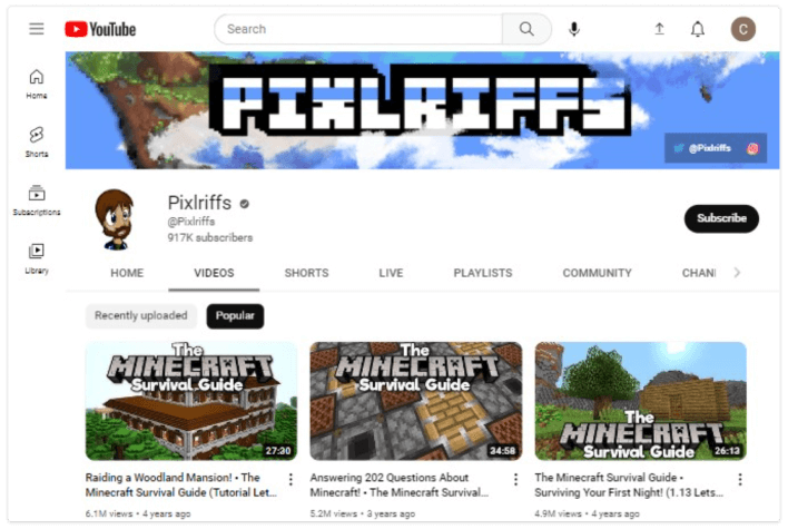 Canal Pixlriffs no YouTube