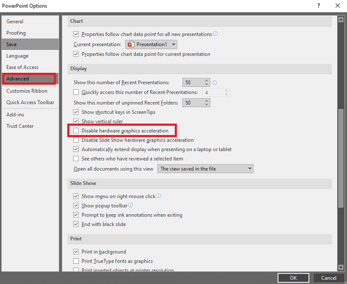 powerpoint disable hardware acceleration