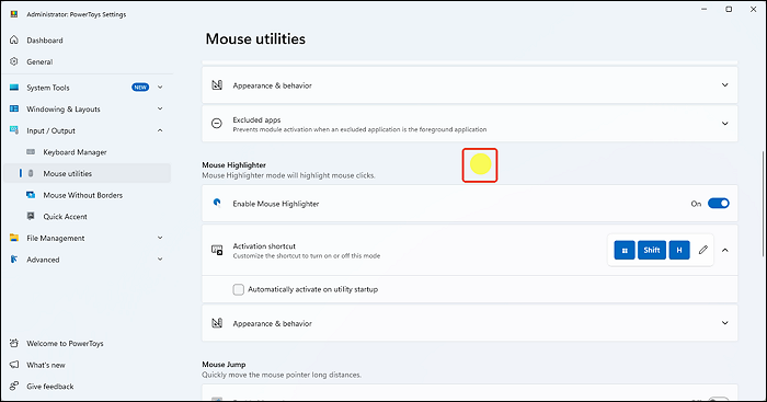 powertoys Mausbewegung Highlight