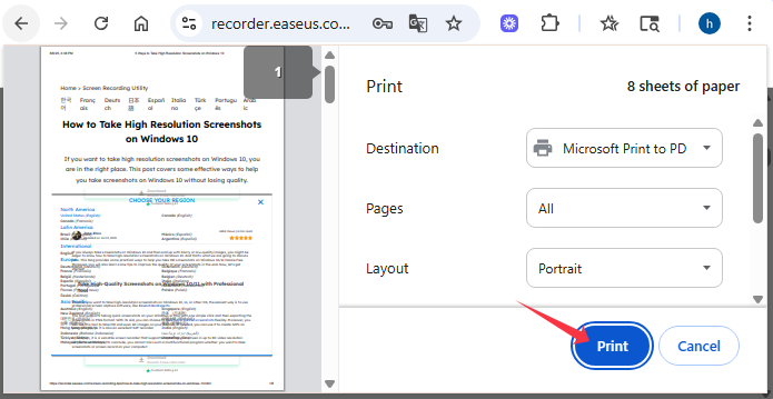 imprimir uma página da web como pdf