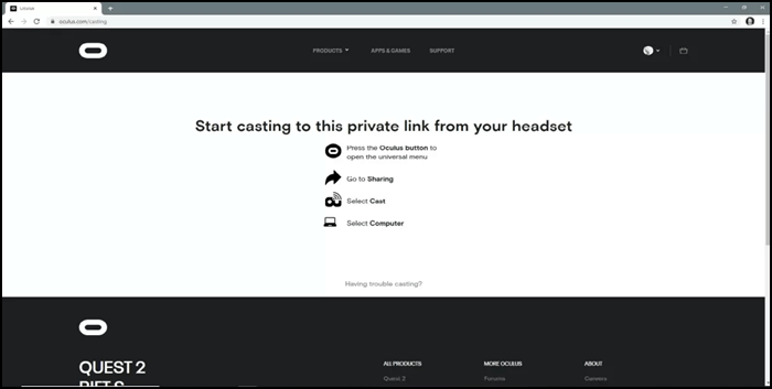 Quest 2 Casting Seite