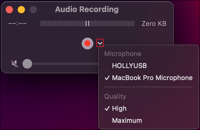 microfone de gravação do reprodutor quicktime