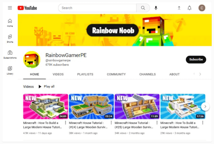 Canal RainbowGamerPE no YouTube