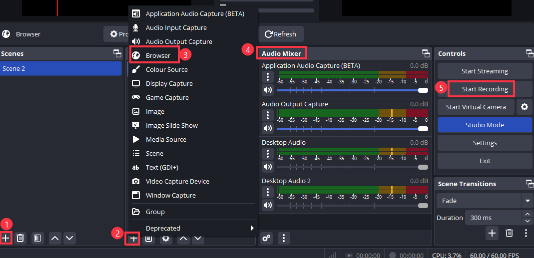 record browser audio with obs