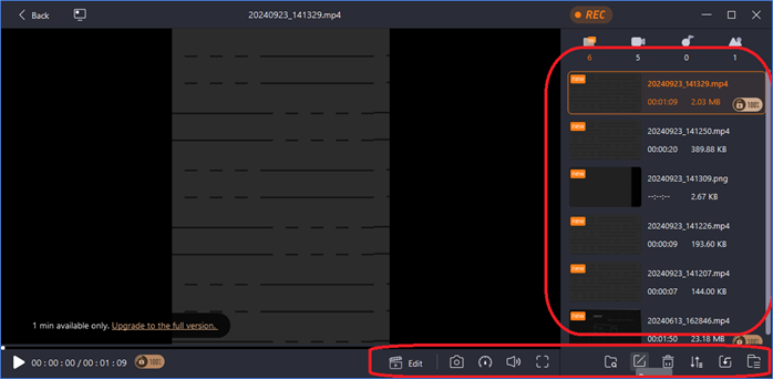 Ansicht der Aufzeichnungen