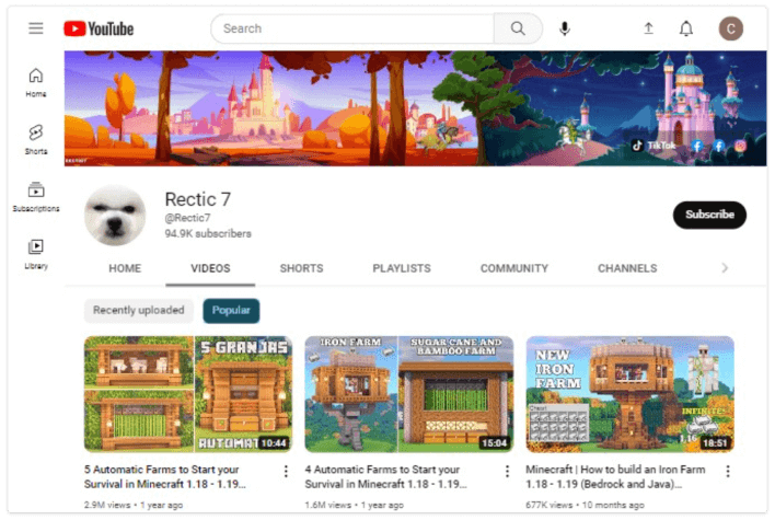 Canal Rectic 7 no YouTube