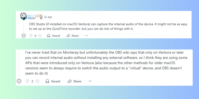 Racconto di un utente di Reddit sul sistema di registrazione audio di Obs Mac