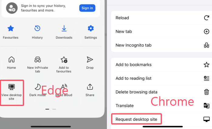 request desktop site