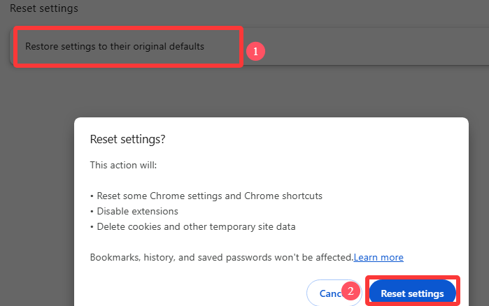 reset chrome settings