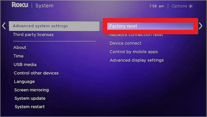 Roku auf Werkseinstellungen zurücksetzen