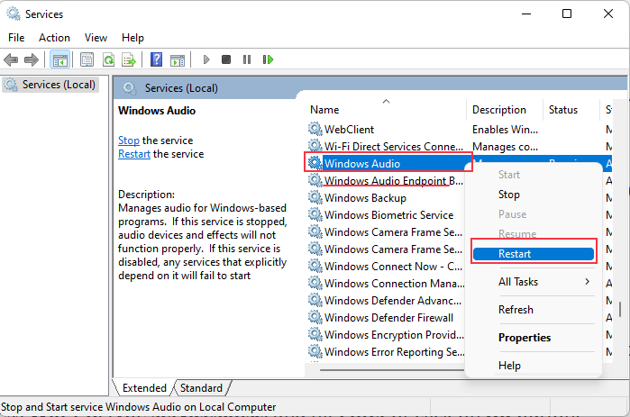 reiniciar o áudio do windows